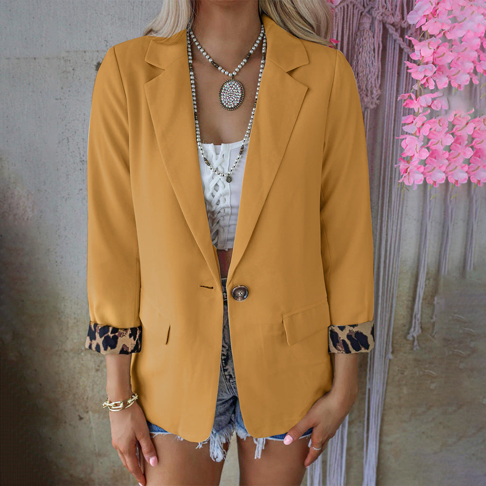 Autumn Winter Leopard Print Long Sleeve  Casual Blazer for Women Outerwear