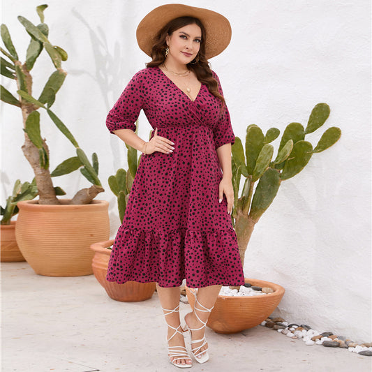 Plus Size Dress Women Clothing Leopard Print Ruffle Dress