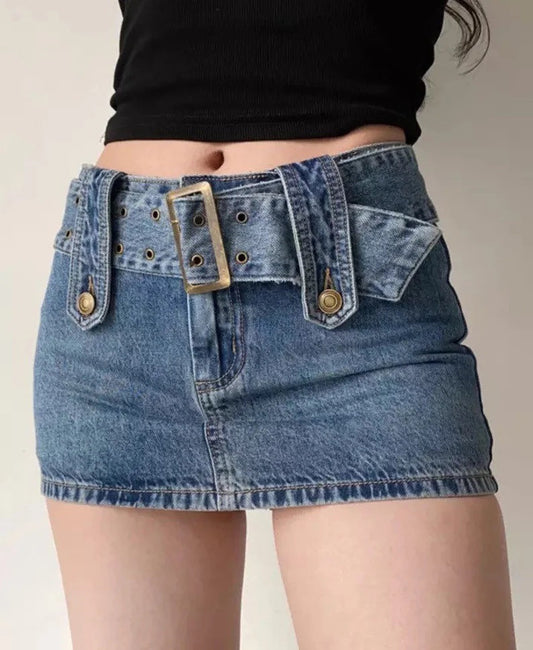 Belt Denim Skirt plus Shorts Design