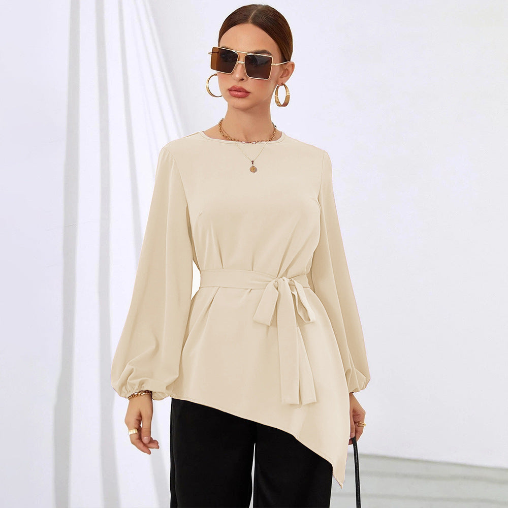 Women  Clothing Style Irregular Early Autumn Top Cinched Style Long Sleeve Women  Shirt