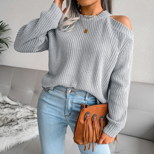 Autumn Winter  Leisure off-Shoulder Loose Knitted Sweater Women Clothing