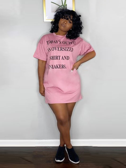 Plus Size Popular Loose Positioning Printed Loose Short Sleeve round Neck  T-shirt Dress