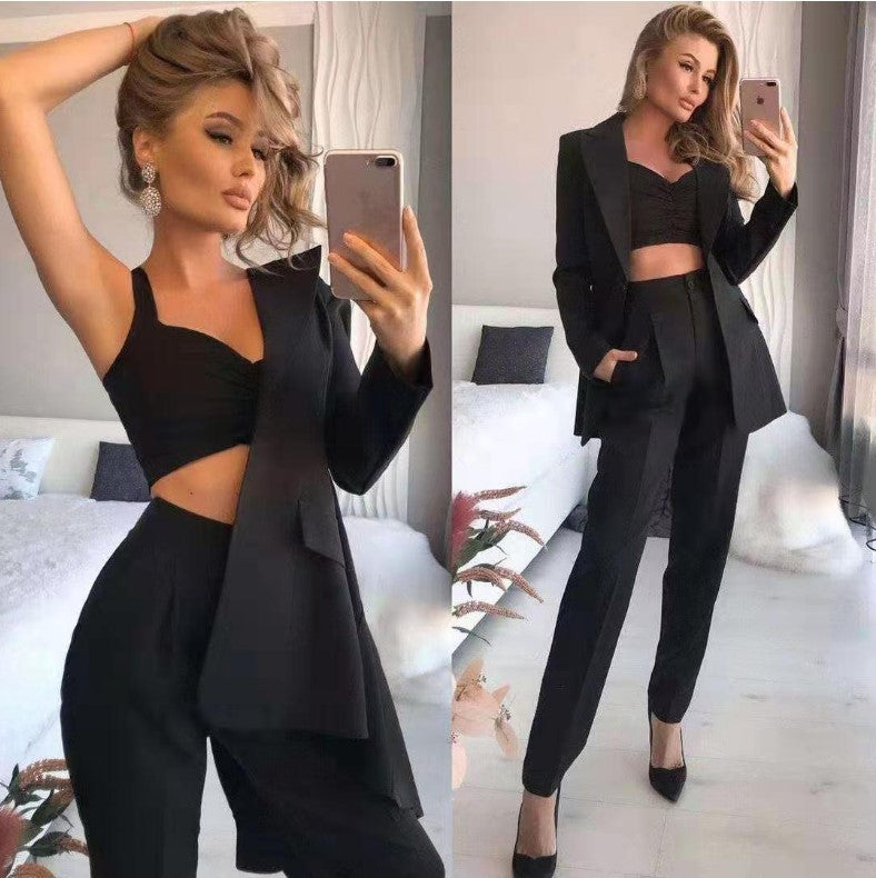Slimming Mid-Length Long Sleeve Small Suit Loose Solid Color Office Suit