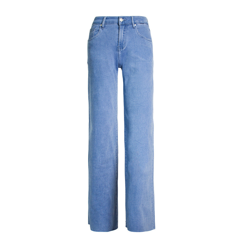 Women Clothing Loose Casual Wide-Leg Pants Trousers High Waist Straight Mop Denim Pants