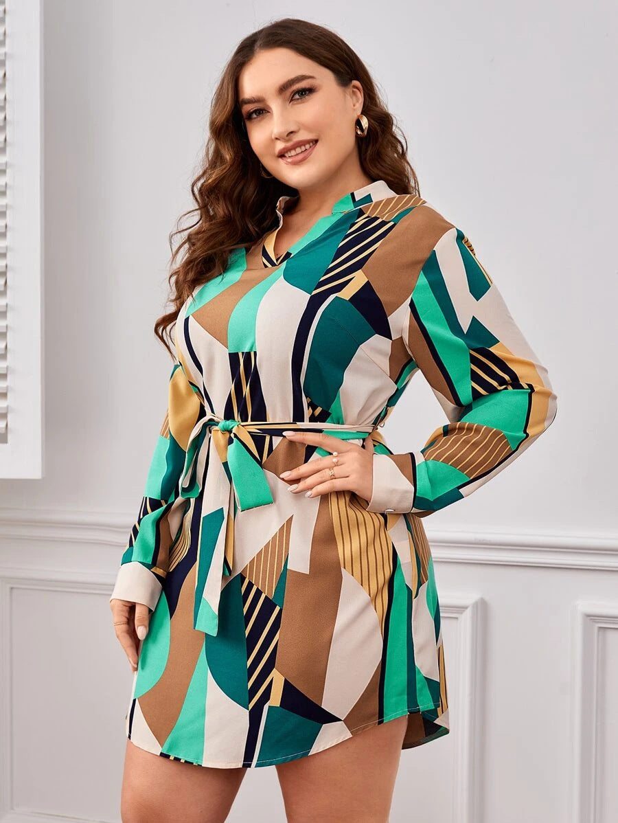Plus Size Spring Summer Women Clothing V Neck Long Sleeve Dress